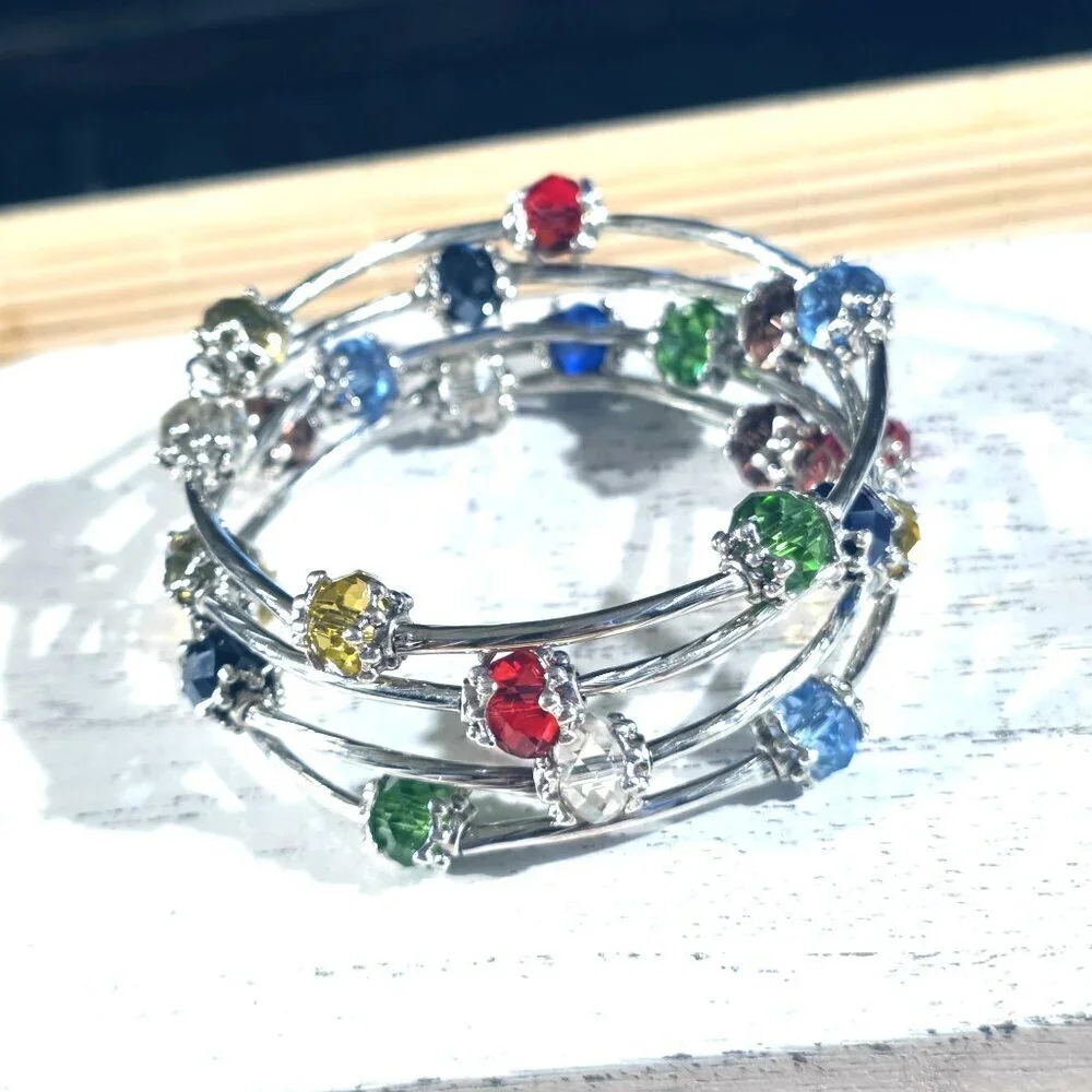 Handcrafted Crystal Wrap Bracelet With Multicolor Faceted Beads